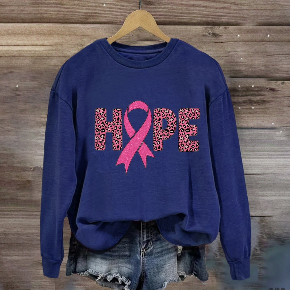 Pink Leopard Letter Hope Ribbon Sweatshirt
