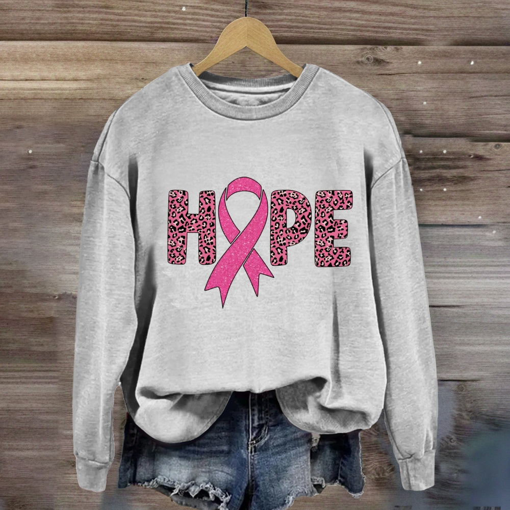 Pink Leopard Letter Hope Ribbon Sweatshirt