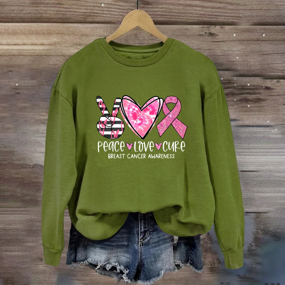 Peace Love Cure Breast Cancer Awareness Sweatshirt