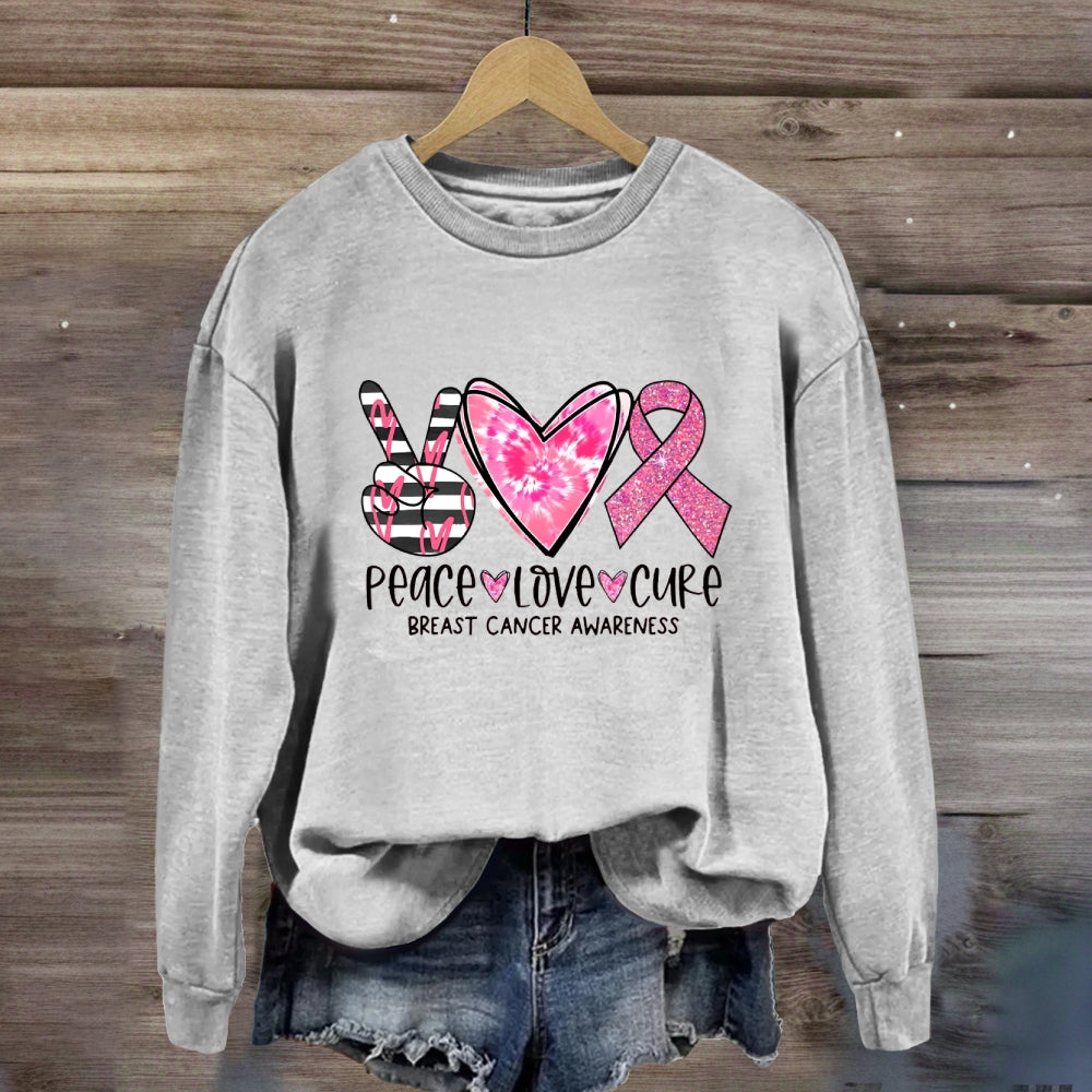 Peace Love Cure Breast Cancer Awareness Sweatshirt