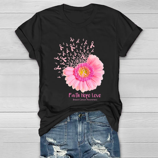 Faith Hope Love Breast Cancer Awareness Sunflower Healthwear T-shirt