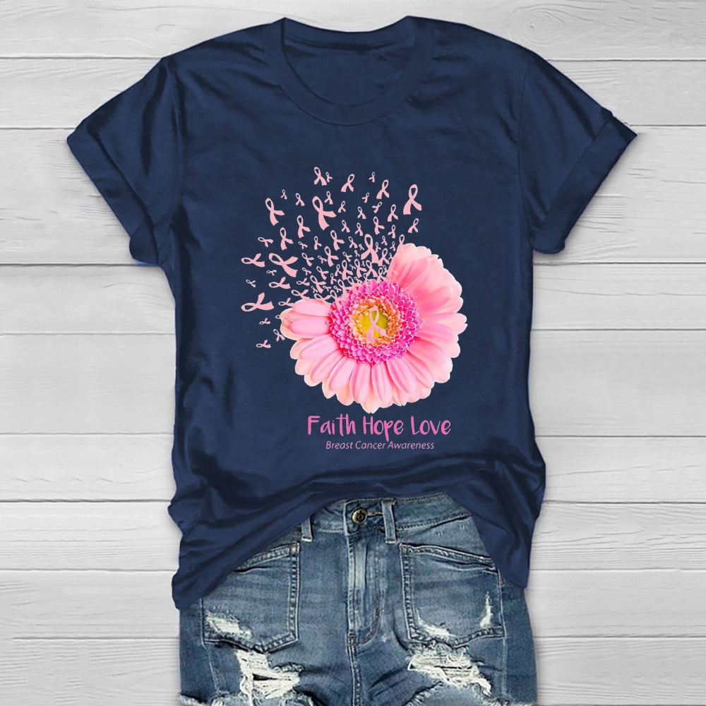 Faith Hope Love Breast Cancer Awareness Sunflower Healthwear T-shirt