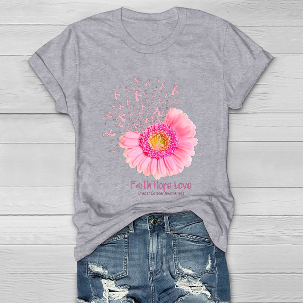 Faith Hope Love Breast Cancer Awareness Sunflower Healthwear T-shirt