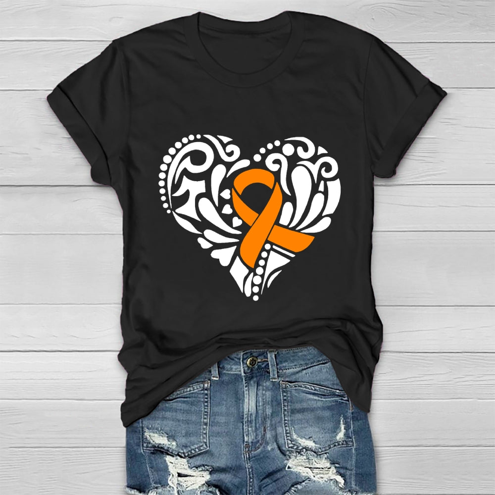 Orange Ribbon Love Heart Healthwear T-shirt
