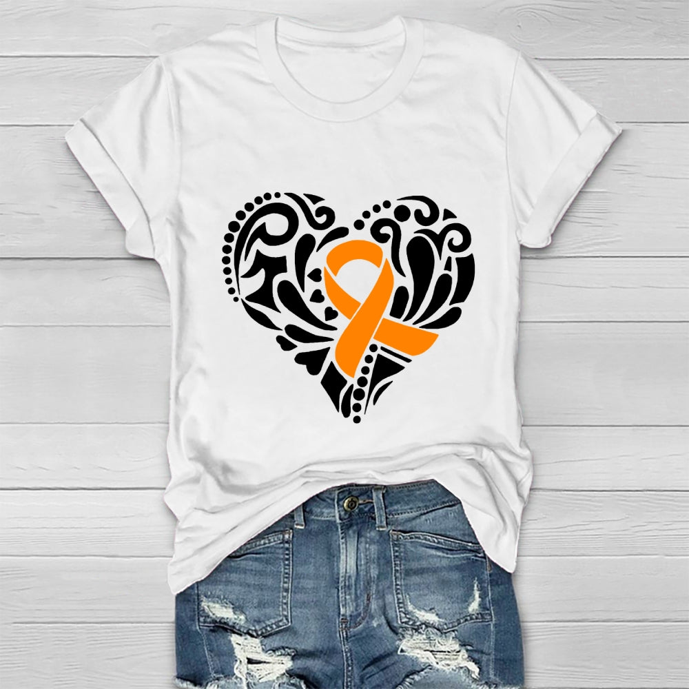 Orange Ribbon Love Heart Healthwear T-shirt