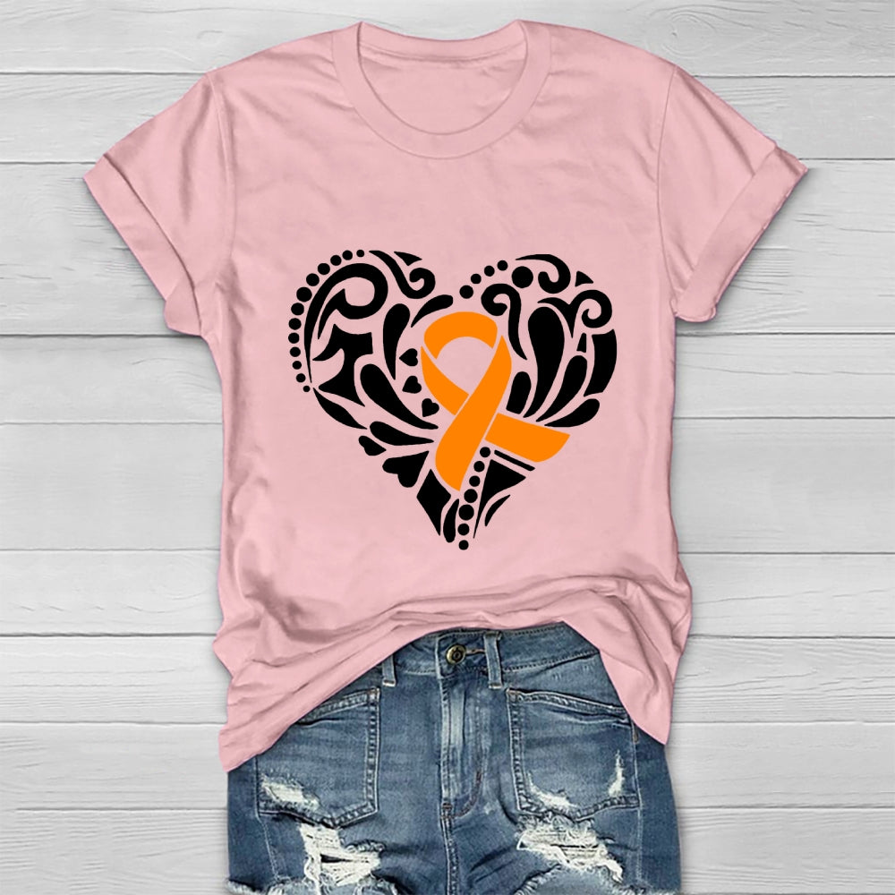 Orange Ribbon Love Heart Healthwear T-shirt