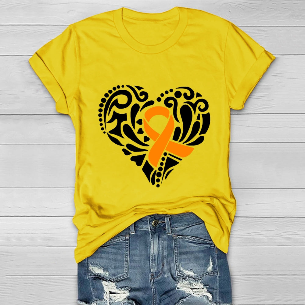Orange Ribbon Love Heart Healthwear T-shirt