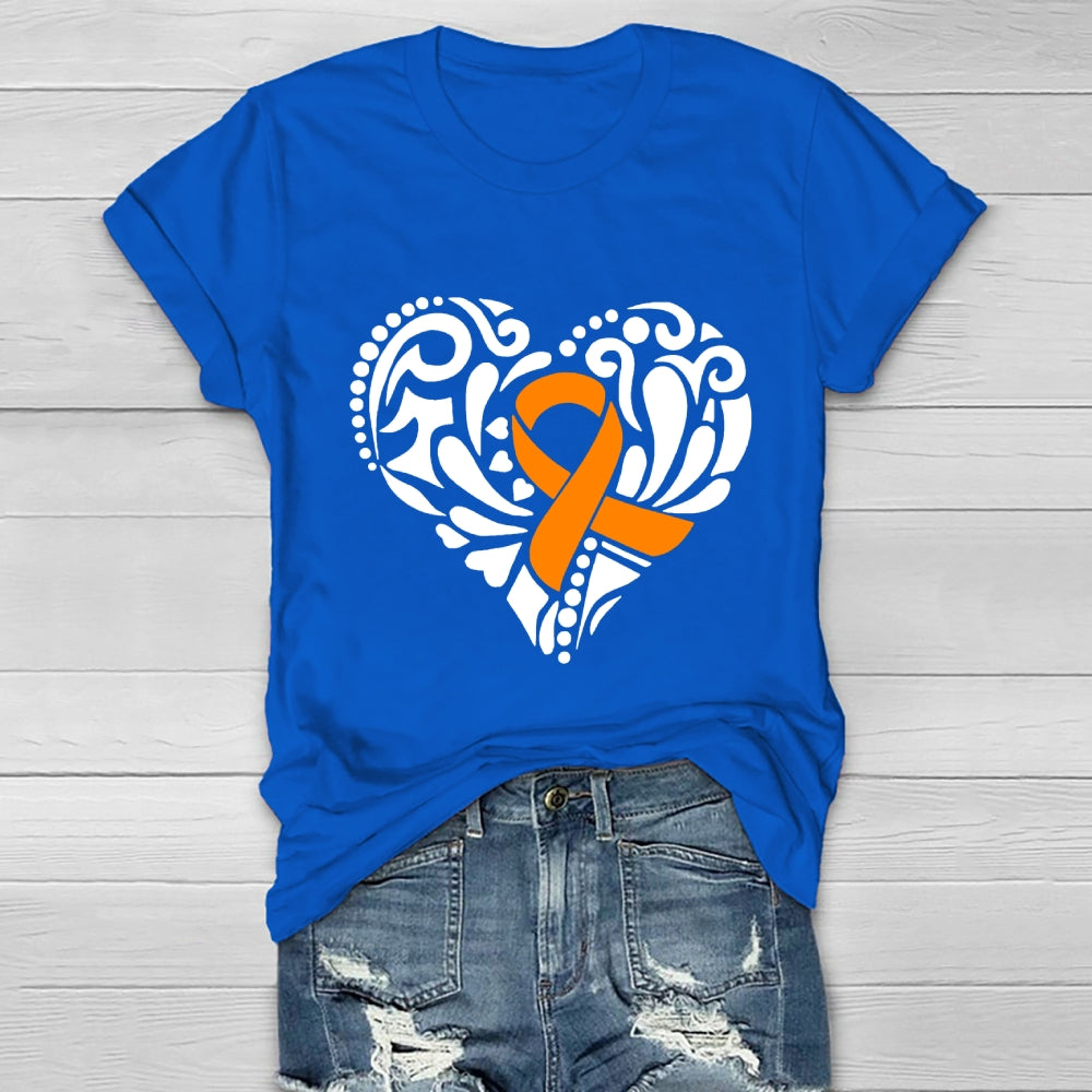Orange Ribbon Love Heart Healthwear T-shirt