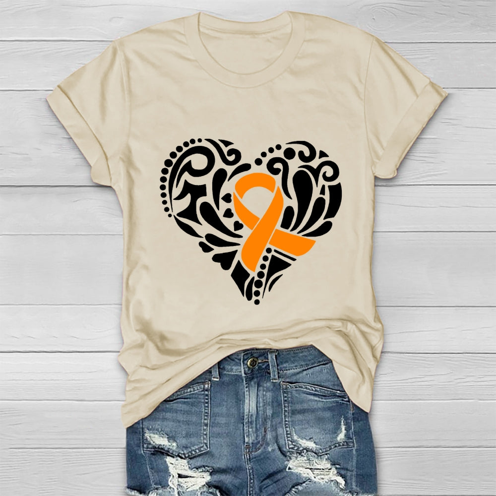 Orange Ribbon Love Heart Healthwear T-shirt
