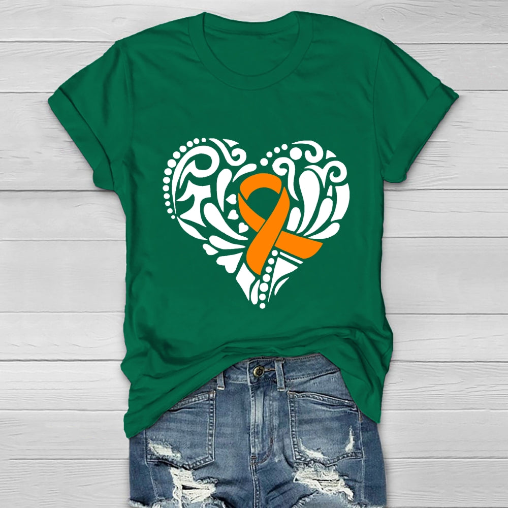 Orange Ribbon Love Heart Healthwear T-shirt
