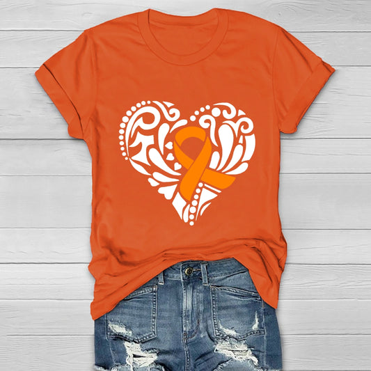Orange Ribbon Love Heart Healthwear T-shirt