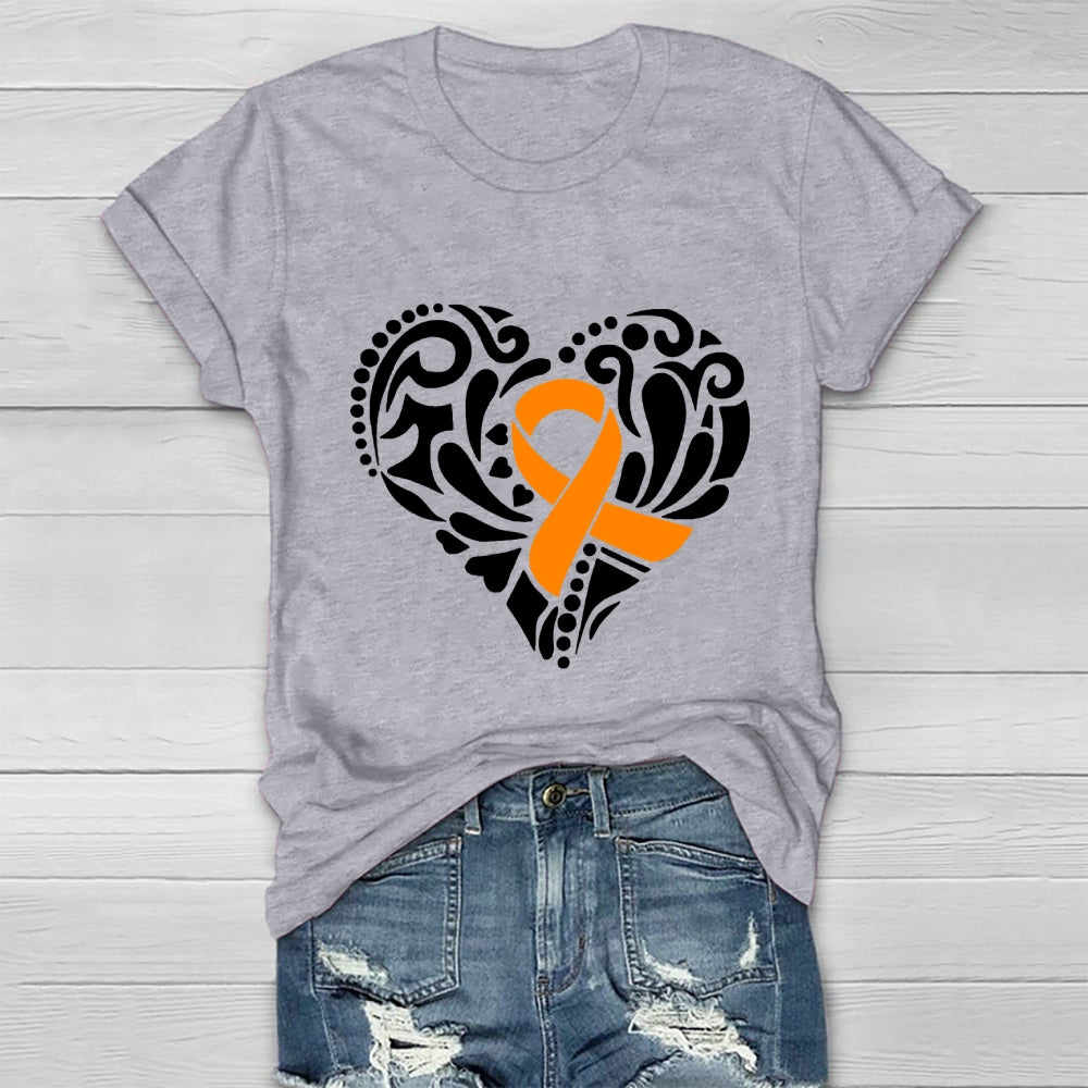 Orange Ribbon Love Heart Healthwear T-shirt