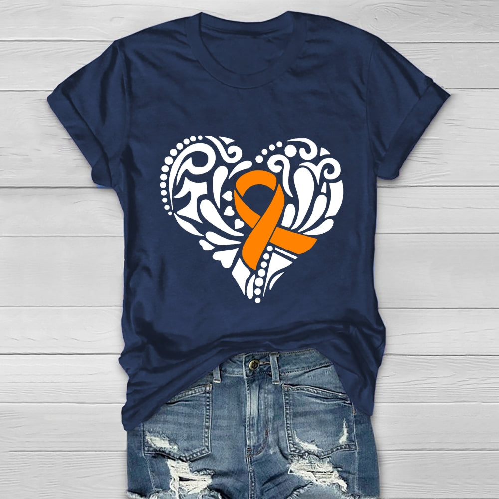 Orange Ribbon Love Heart Healthwear T-shirt