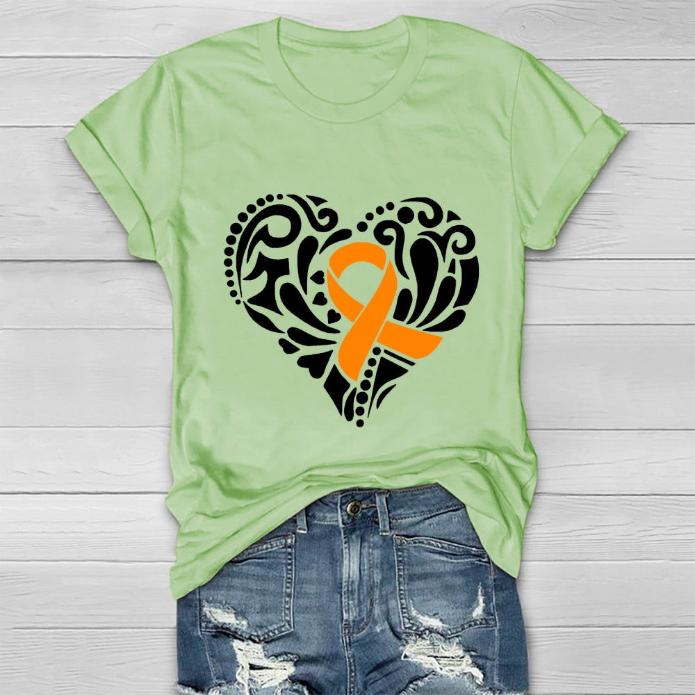 Orange Ribbon Love Heart Healthwear T-shirt