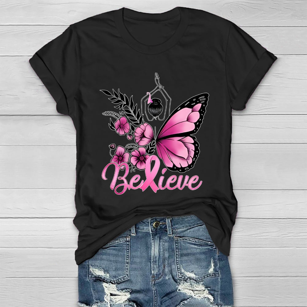 Believe Pink  Breast Cancer Awareness Healthwear T-shirt