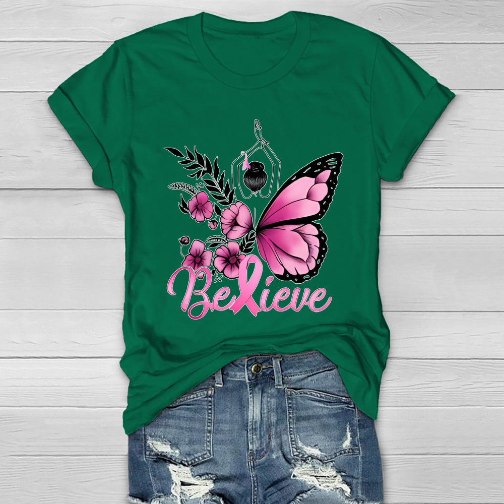 Believe Pink  Breast Cancer Awareness Healthwear T-shirt