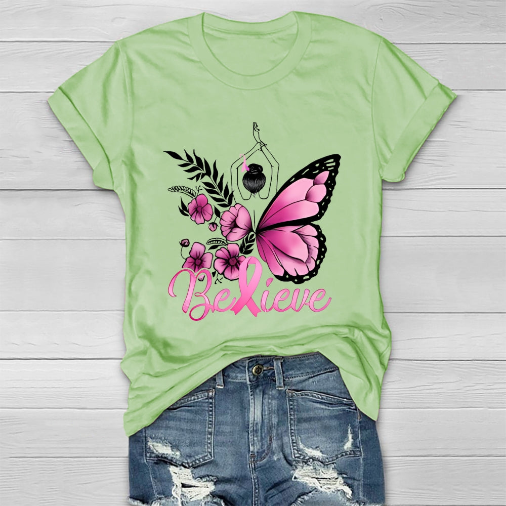 Believe Pink  Breast Cancer Awareness Healthwear T-shirt