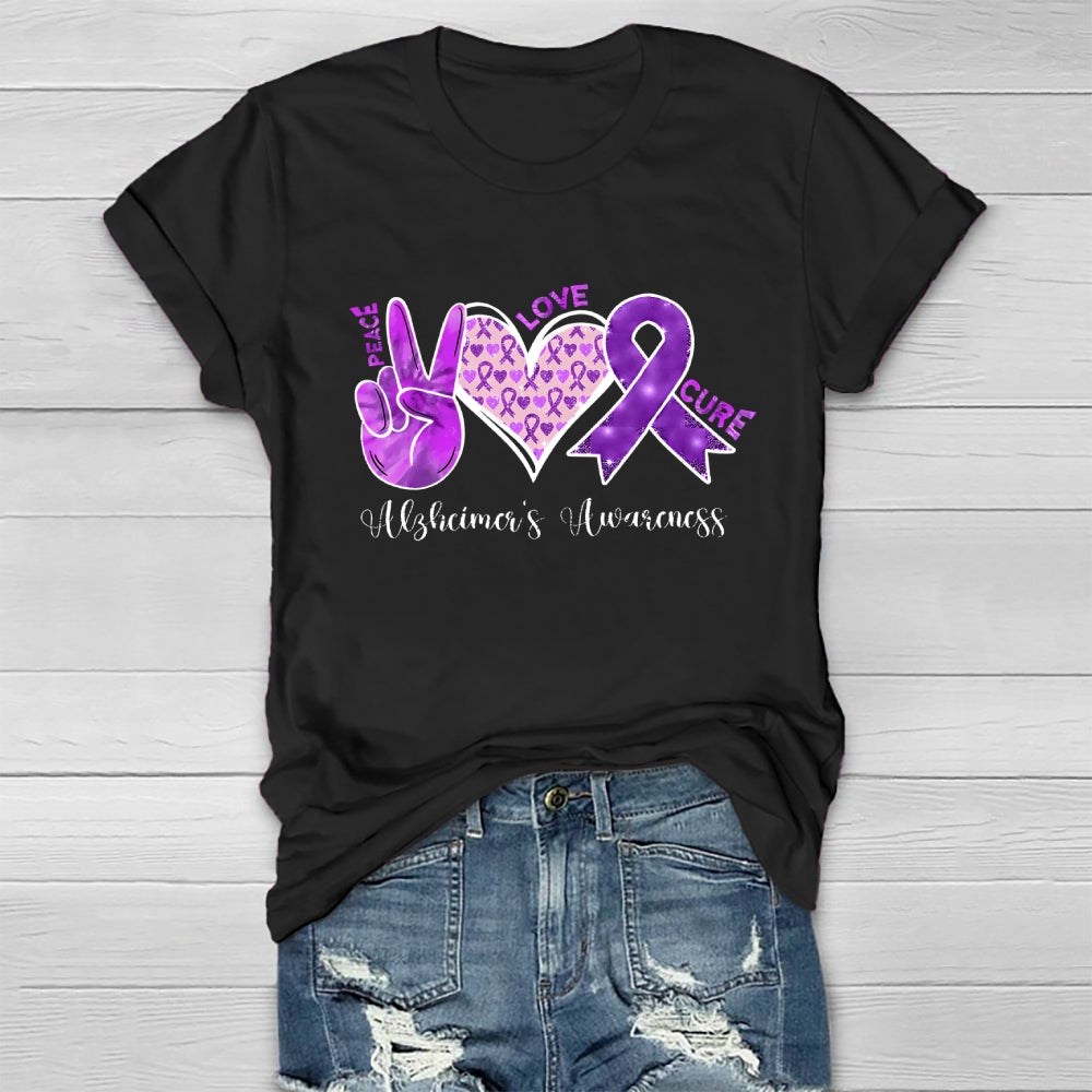 Peace Love Cure Purple Alzheimer's Awareness  Healthwear T-shirt