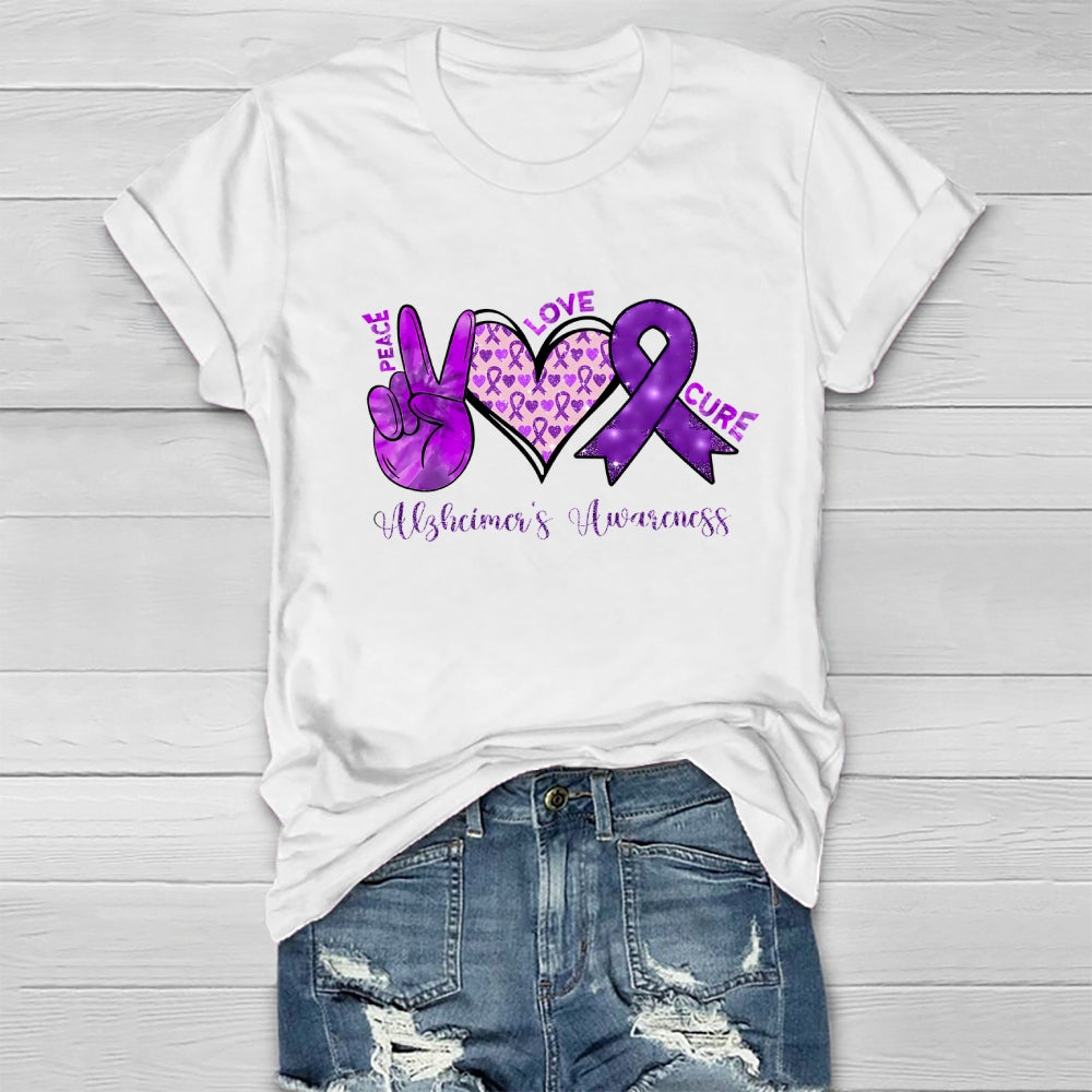 Peace Love Cure Purple Alzheimer's Awareness  Healthwear T-shirt