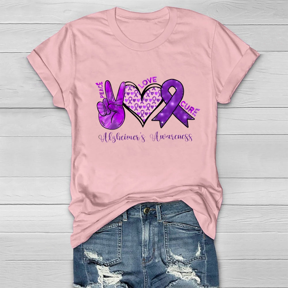 Peace Love Cure Purple Alzheimer's Awareness  Healthwear T-shirt
