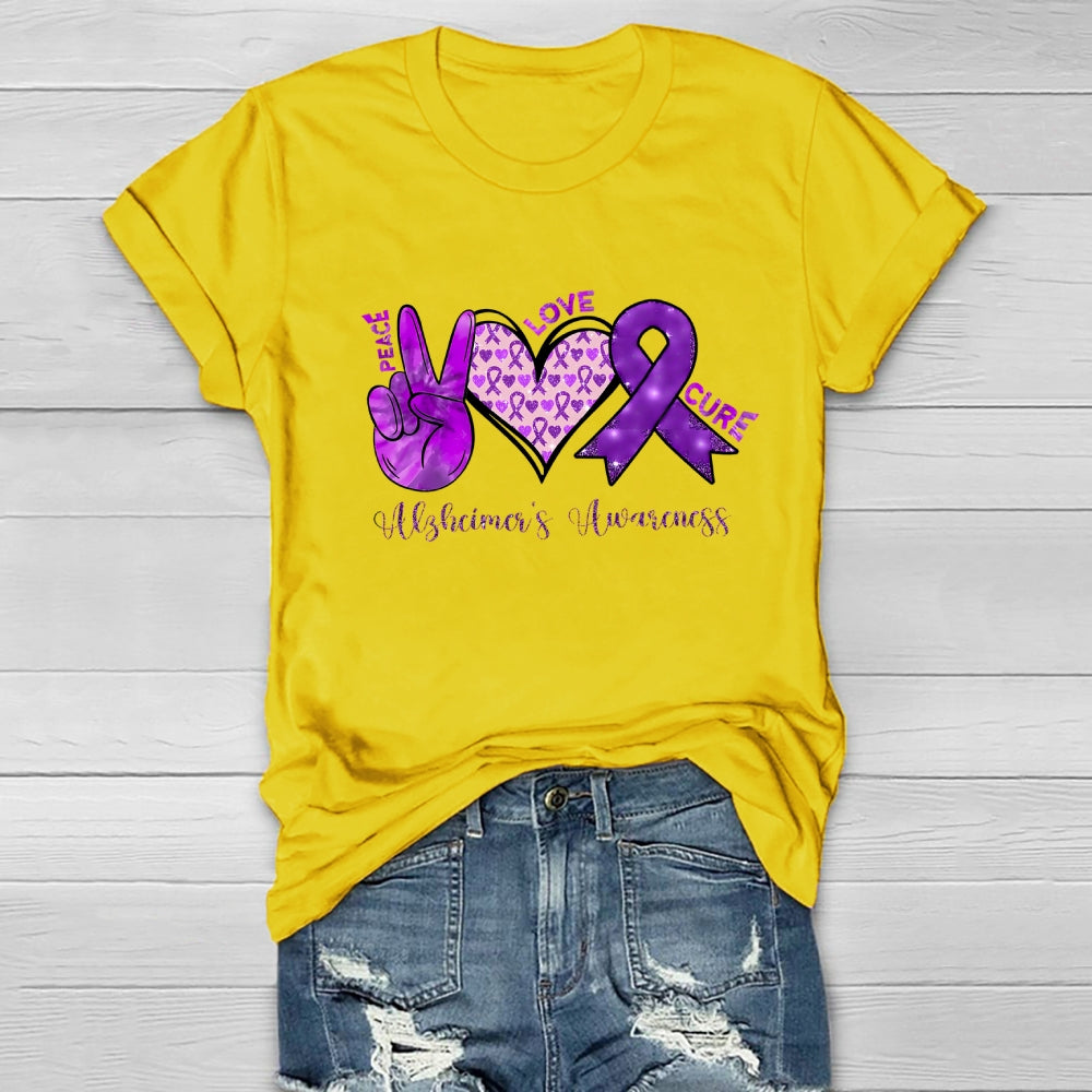 Peace Love Cure Purple Alzheimer's Awareness  Healthwear T-shirt