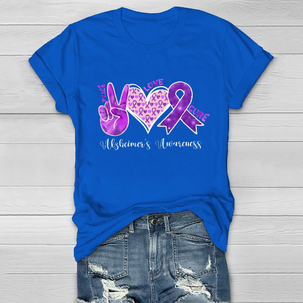 Peace Love Cure Purple Alzheimer's Awareness  Healthwear T-shirt