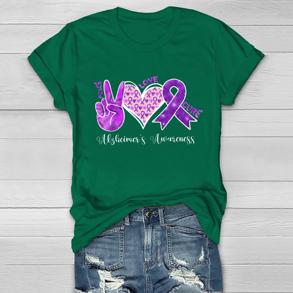 Peace Love Cure Purple Alzheimer's Awareness  Healthwear T-shirt