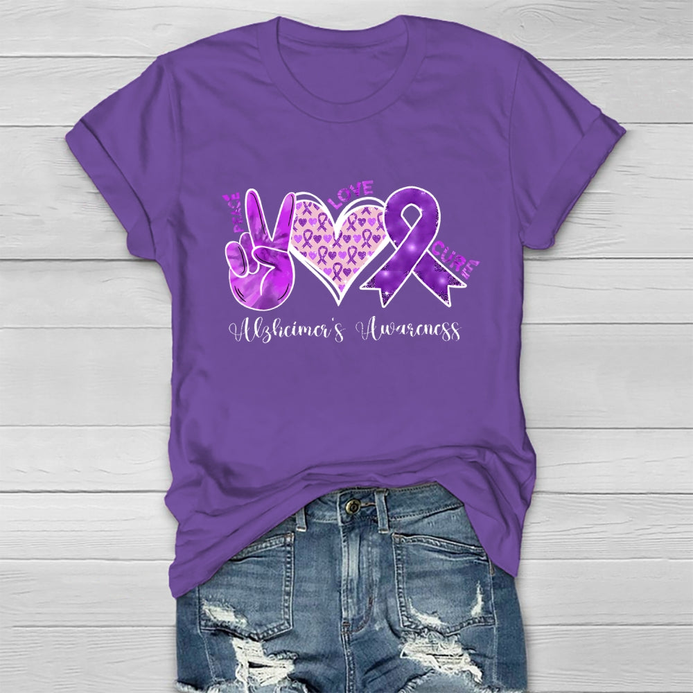 Peace Love Cure Purple Alzheimer's Awareness  Healthwear T-shirt