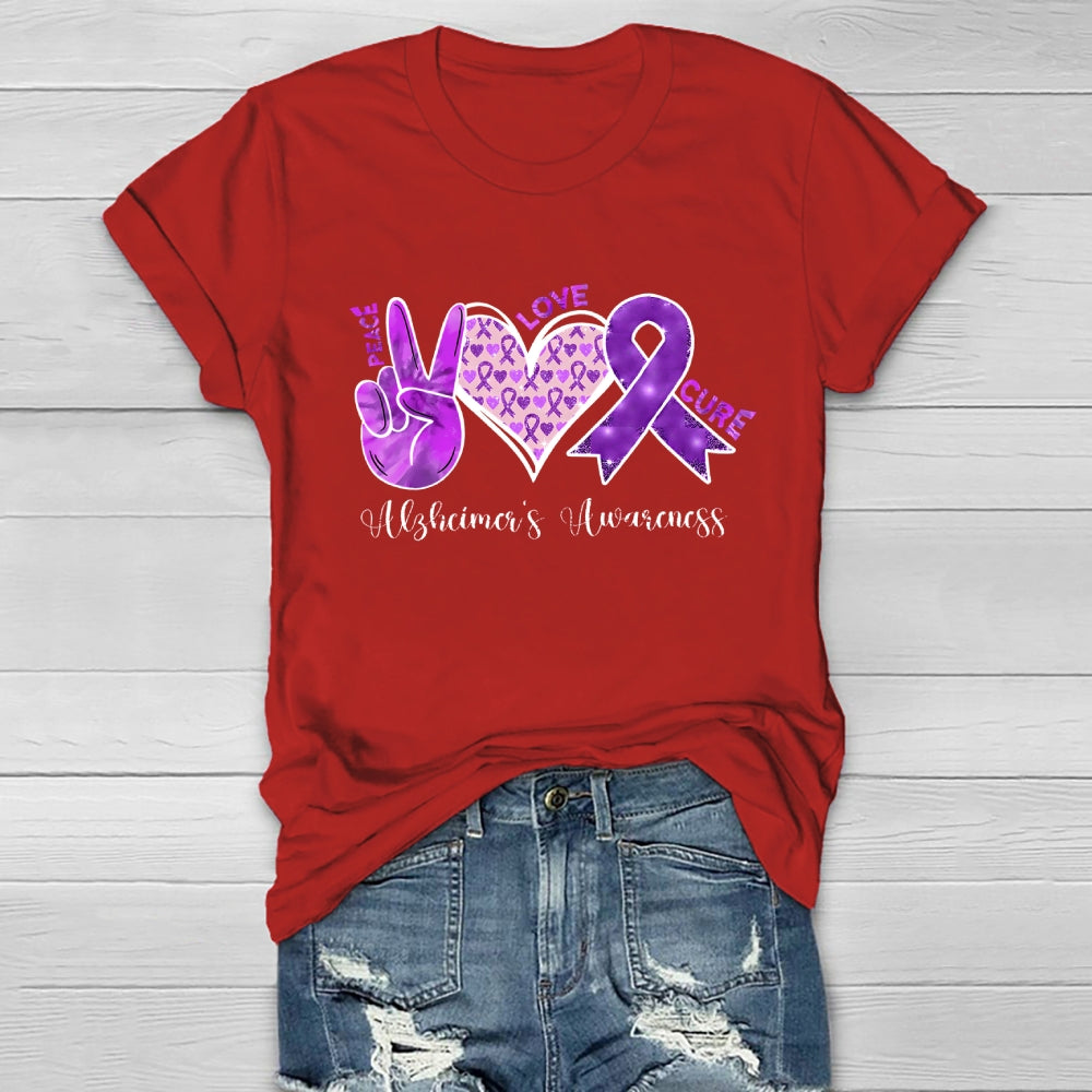 Peace Love Cure Purple Alzheimer's Awareness  Healthwear T-shirt