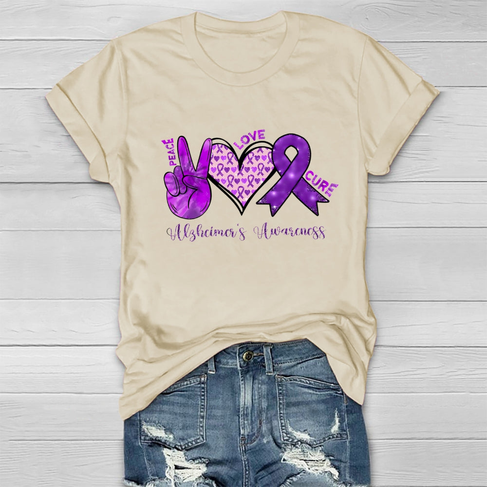Peace Love Cure Purple Alzheimer's Awareness  Healthwear T-shirt
