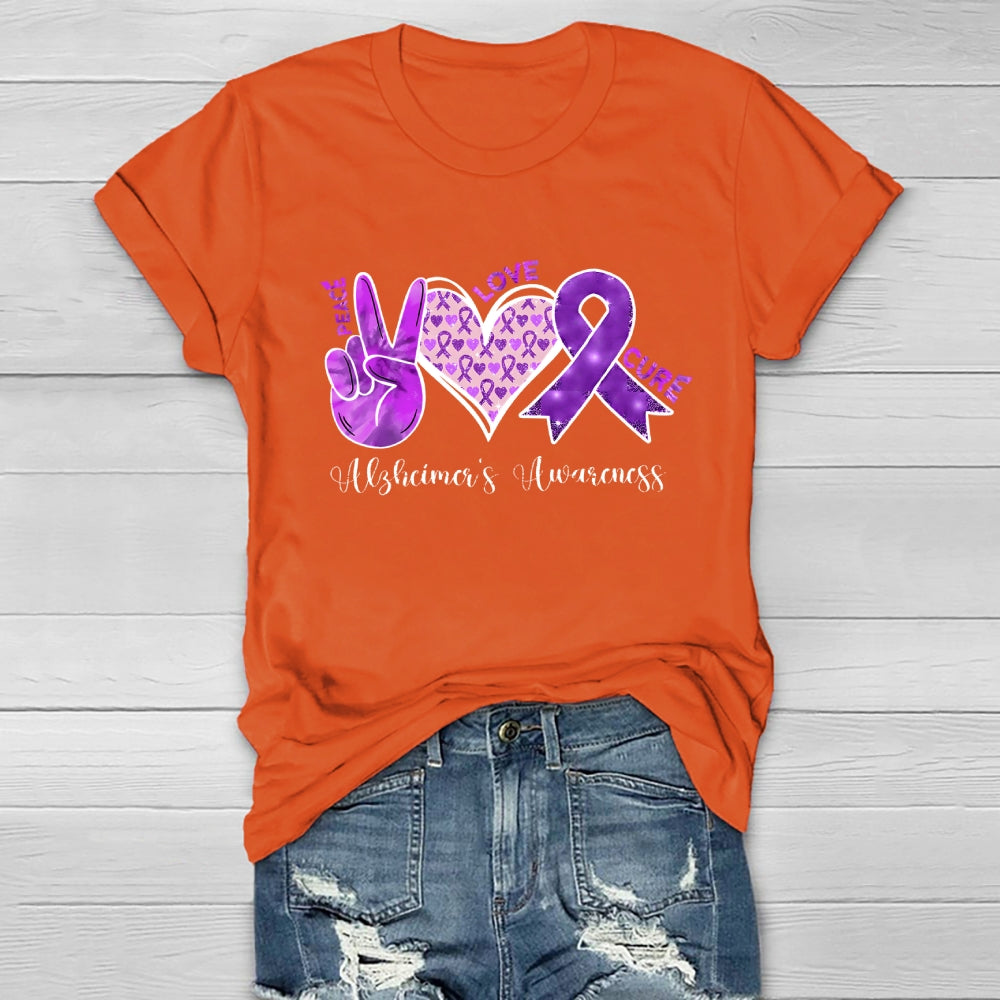 Peace Love Cure Purple Alzheimer's Awareness  Healthwear T-shirt