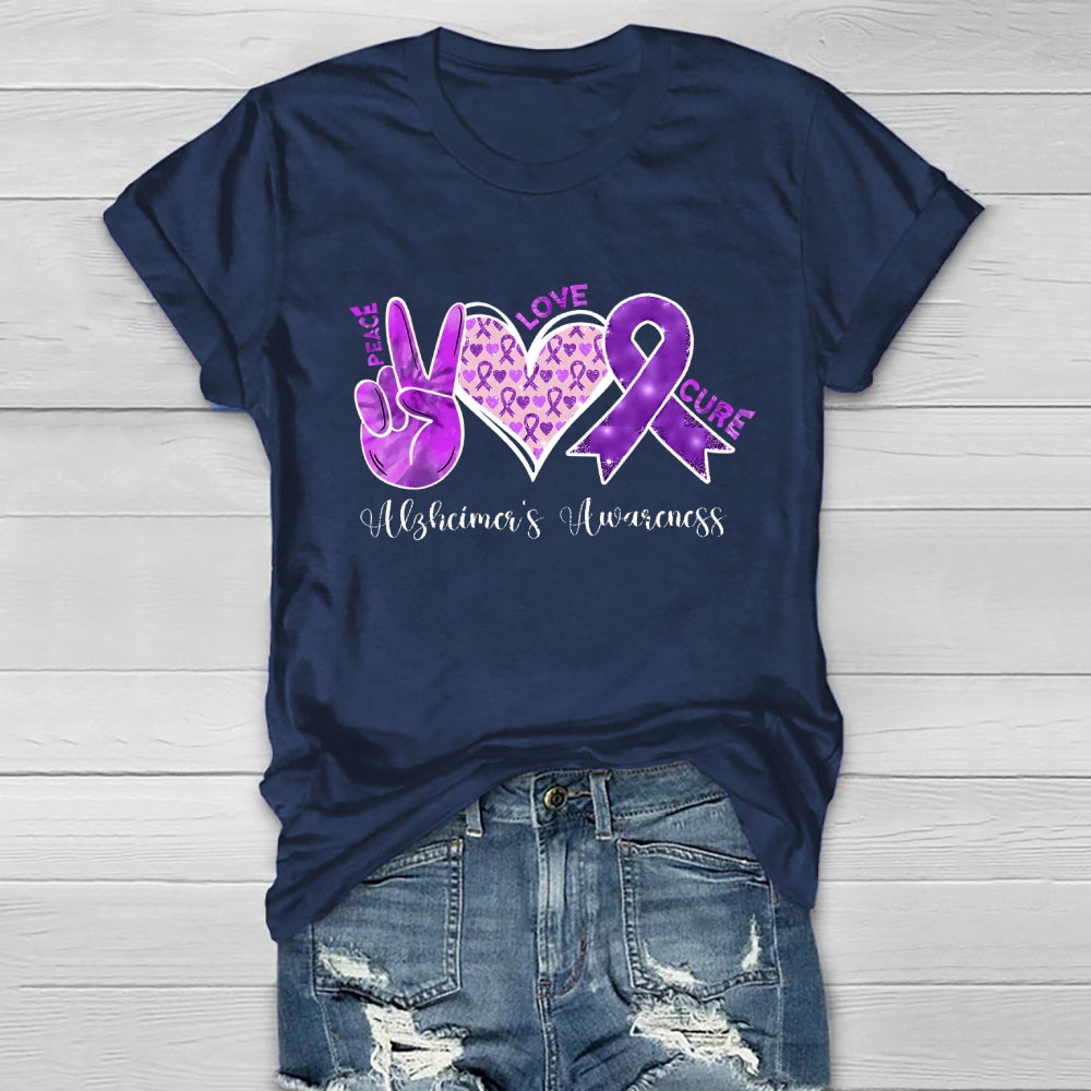 Peace Love Cure Purple Alzheimer's Awareness  Healthwear T-shirt