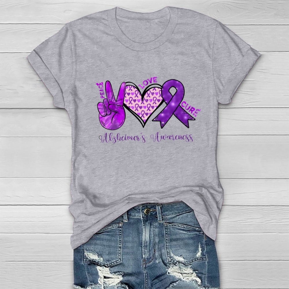 Peace Love Cure Purple Alzheimer's Awareness  Healthwear T-shirt