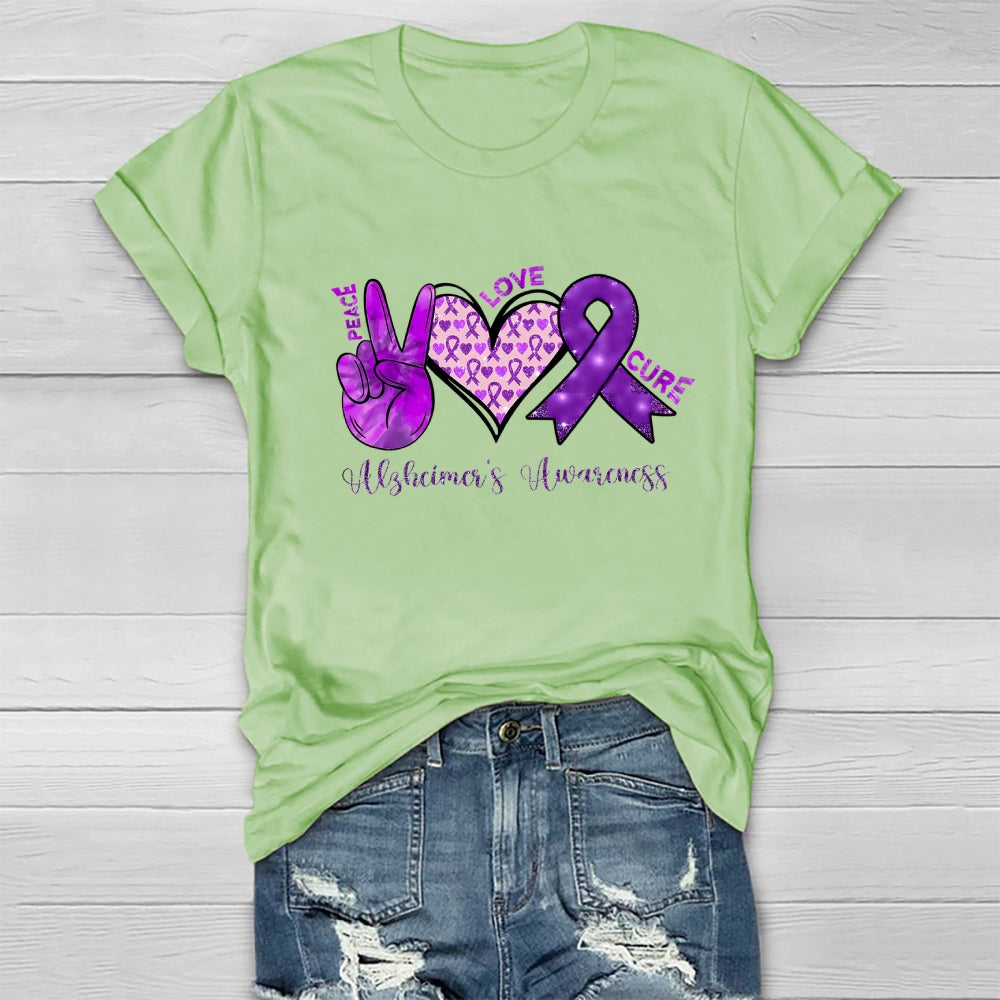 Peace Love Cure Purple Alzheimer's Awareness  Healthwear T-shirt