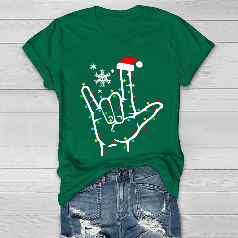 Sign Language Snowflakes And Christmas Lights Healthwear T-shirt