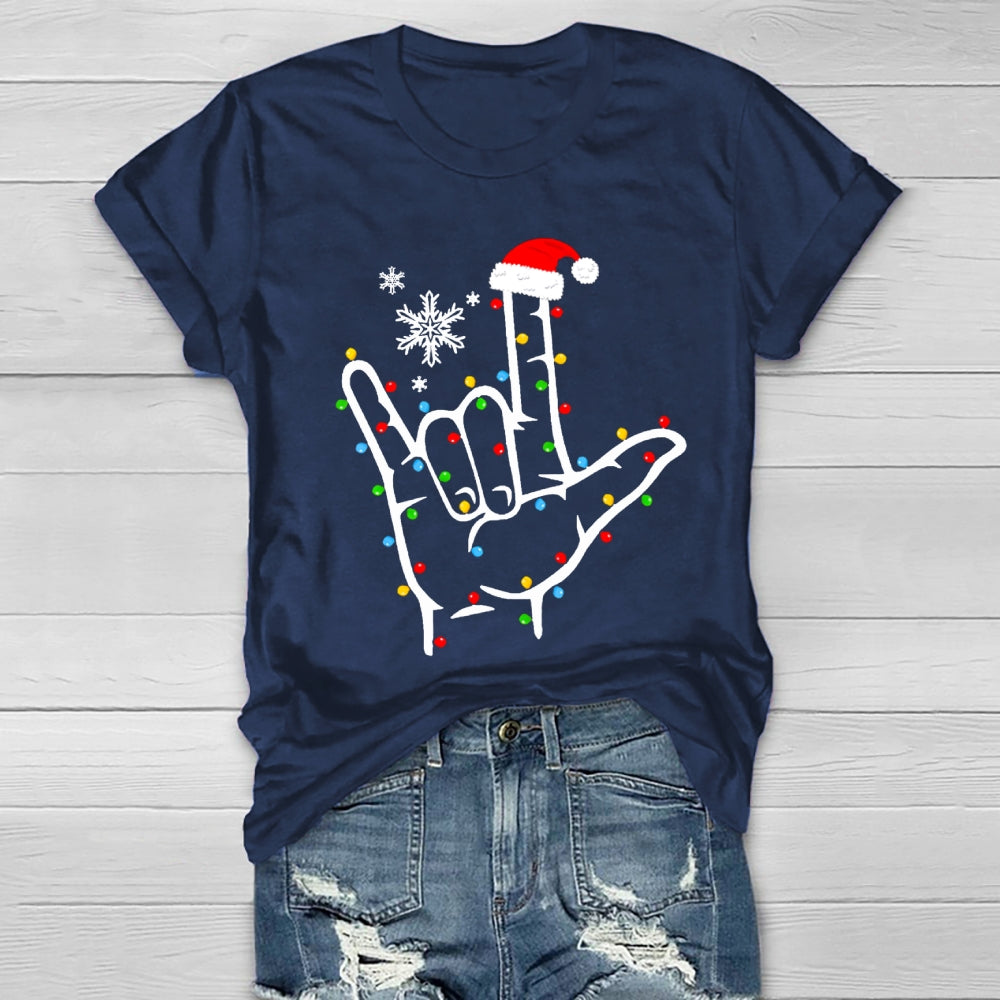 Sign Language Snowflakes And Christmas Lights Healthwear T-shirt