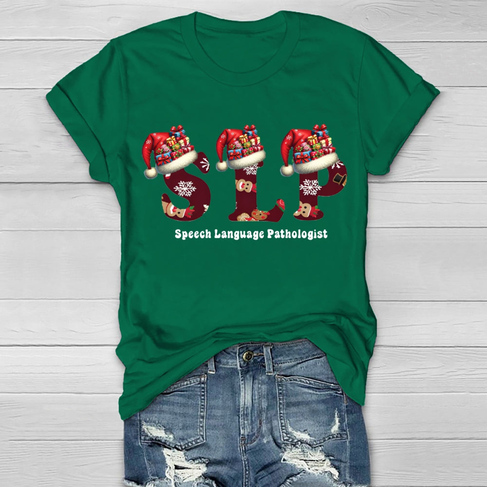Christmas SLP Speech Language Pathologist Healthwear T-shirt