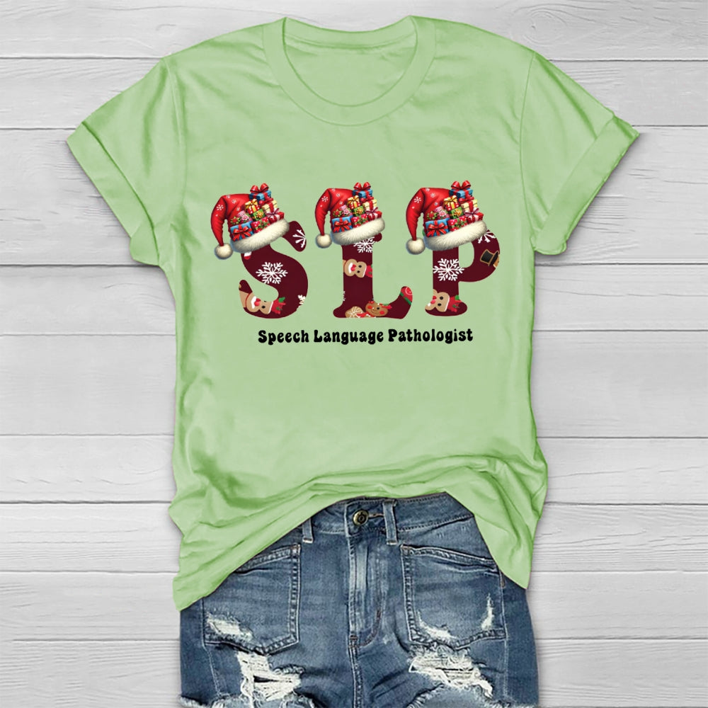 Christmas SLP Speech Language Pathologist Healthwear T-shirt