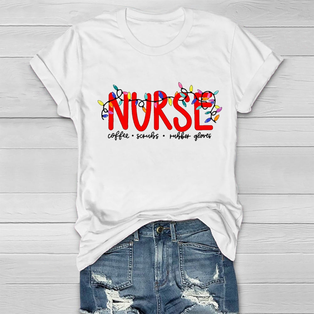 Nurse Christmas Coffee Scrubs Rubber Gloves Healthwear T-shirt