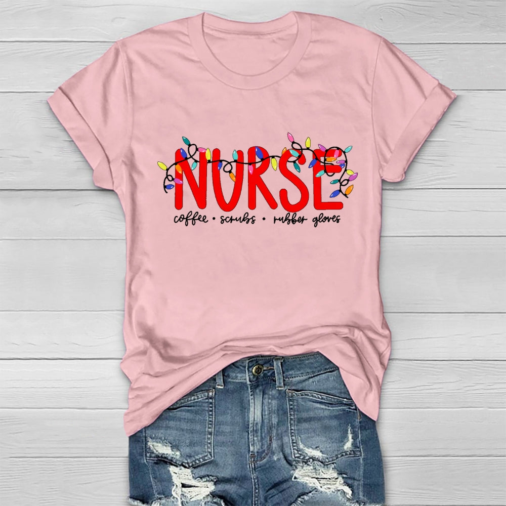 Nurse Christmas Coffee Scrubs Rubber Gloves Healthwear T-shirt
