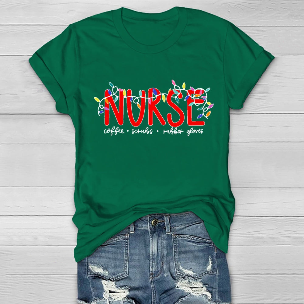Nurse Christmas Coffee Scrubs Rubber Gloves Healthwear T-shirt