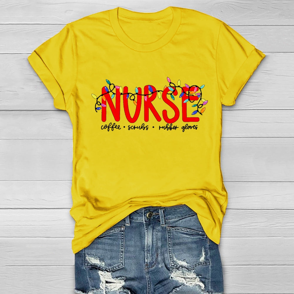 Nurse Christmas Coffee Scrubs Rubber Gloves Healthwear T-shirt