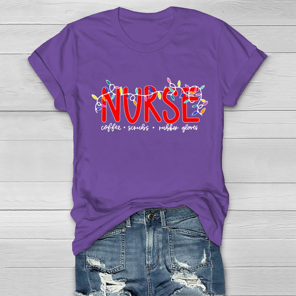 Nurse Christmas Coffee Scrubs Rubber Gloves Healthwear T-shirt