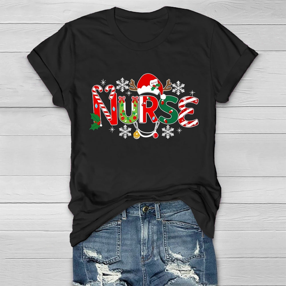 Christmas Nurse Snow Light  Healthwear T-Shirt