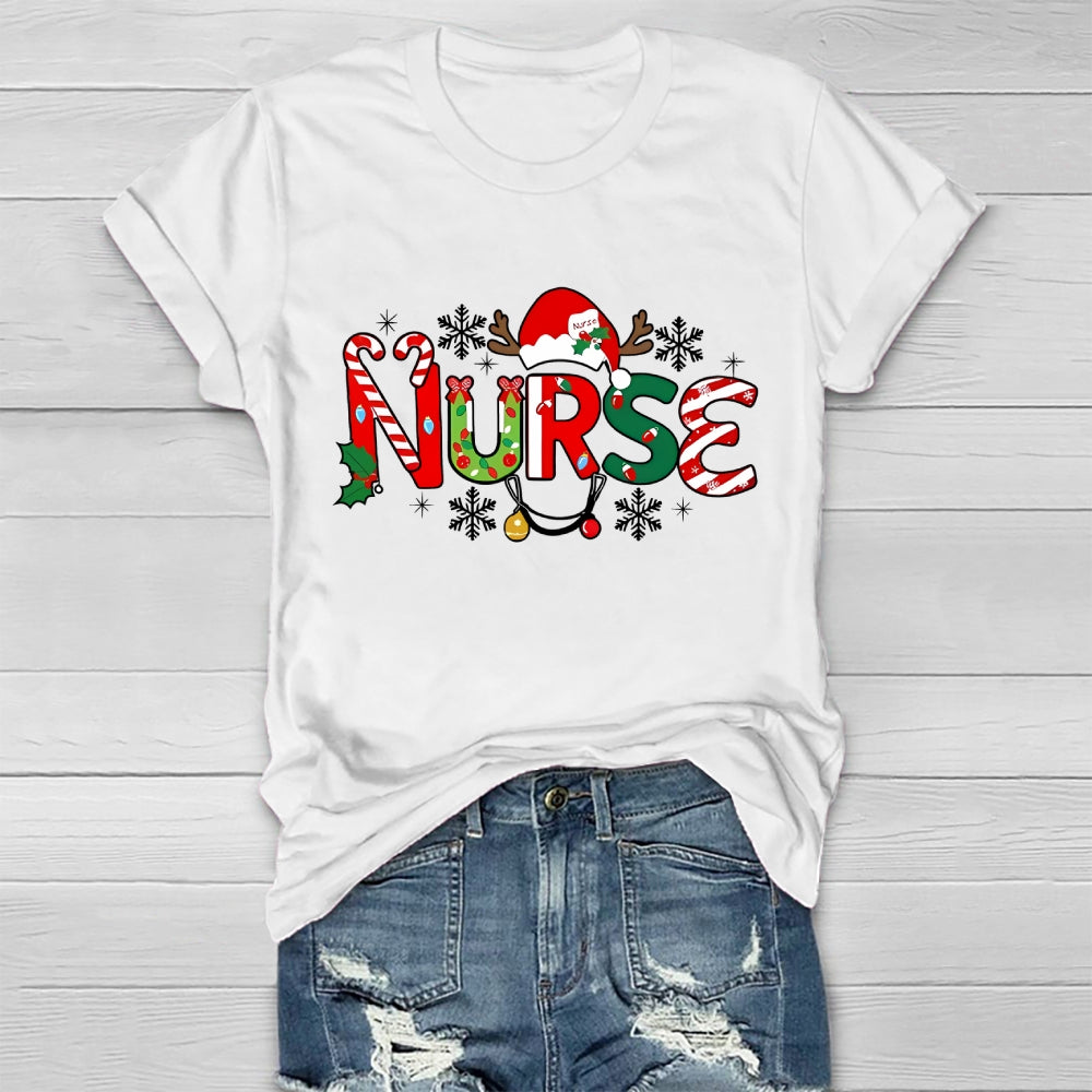 Christmas Nurse Snow Light  Healthwear T-Shirt