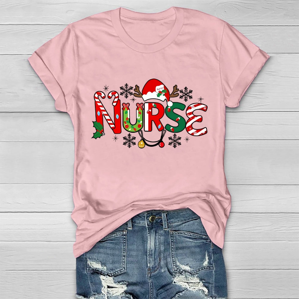 Christmas Nurse Snow Light  Healthwear T-Shirt