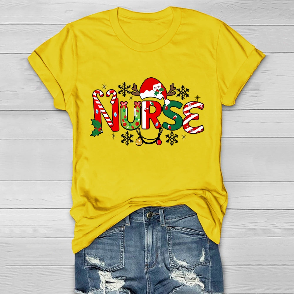 Christmas Nurse Snow Light  Healthwear T-Shirt