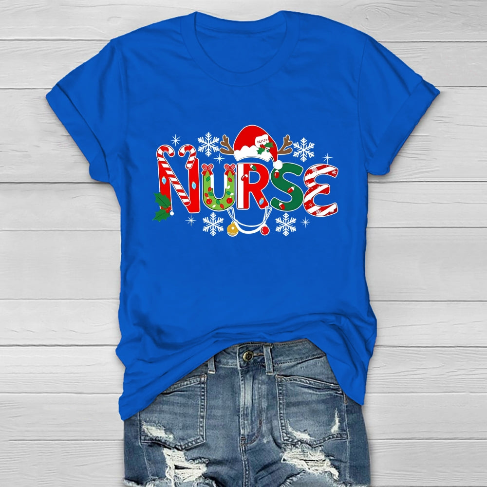 Christmas Nurse Snow Light  Healthwear T-Shirt