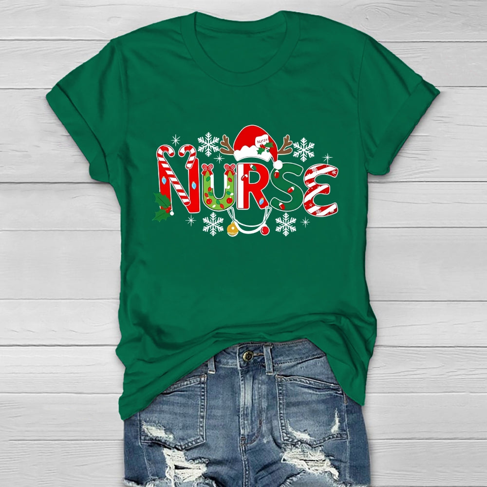 Christmas Nurse Snow Light  Healthwear T-Shirt