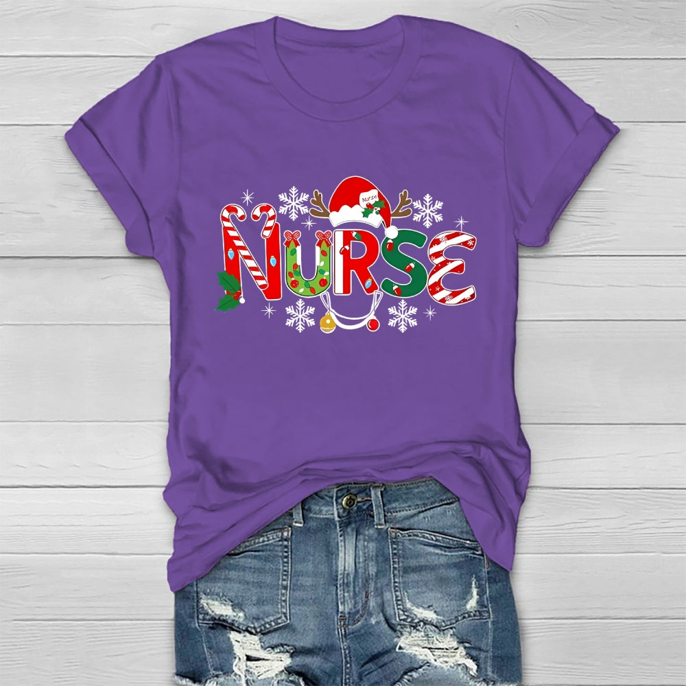 Christmas Nurse Snow Light  Healthwear T-Shirt